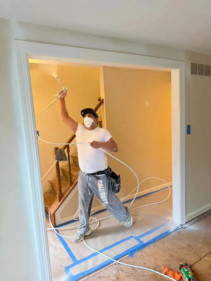 Interior painting with flooring protected
