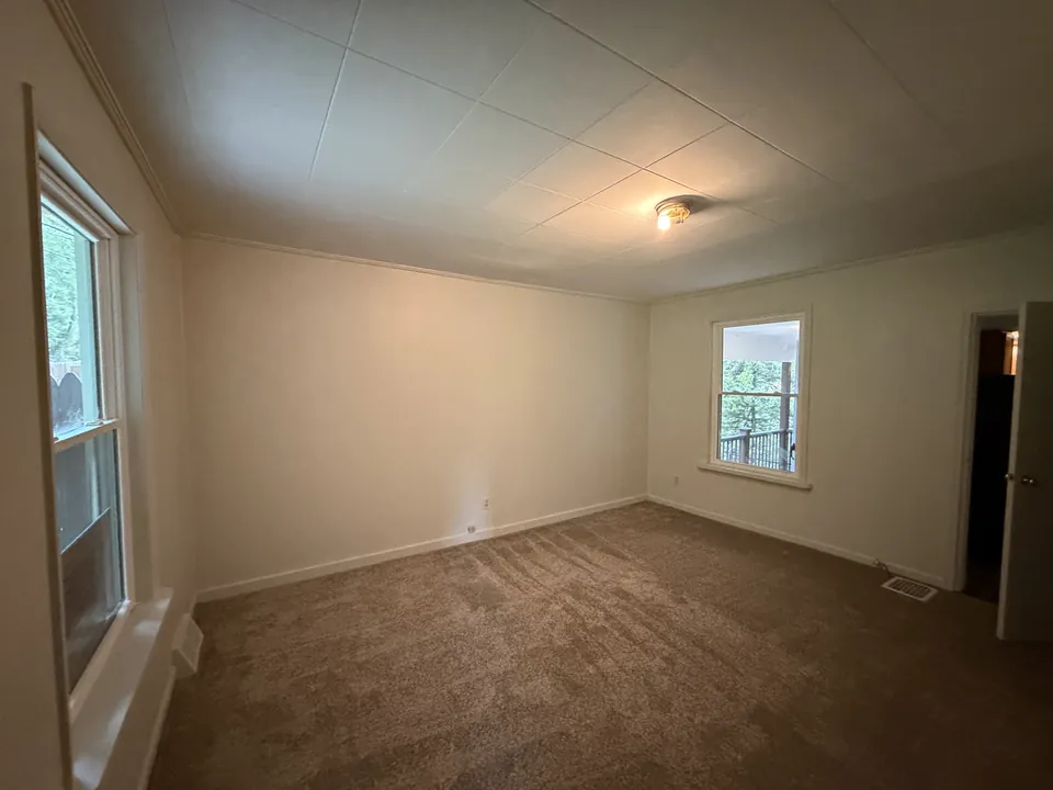 Carpeted room with painted walls and white trim